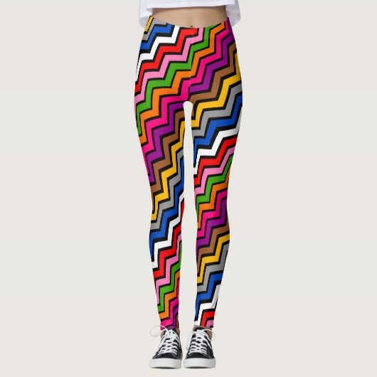 Mehrfarbig Zigzag Zickzack Black Design Leggings (Vorderseite)