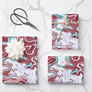 Mehrfarbige abstrakte Fluid-Marmor-Design Geschenkpapier Set