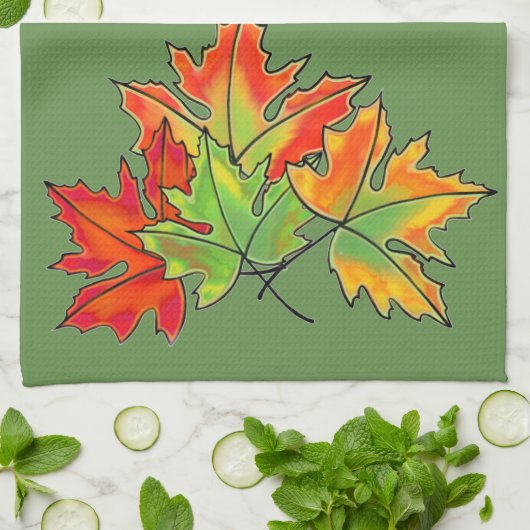 mehrfarbige Ahorn-Blätter Geschirrtuch (Gefaltet)