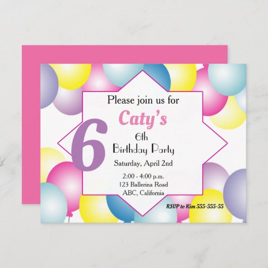 Mehrfarbige Ballon Geburtstagsparty Einladung (Vorne/Hinten)