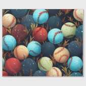 mehrfarbige Baseballs Geschenkpapier (Flach)