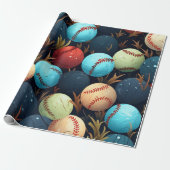mehrfarbige Baseballs Geschenkpapier (Ungerollt)