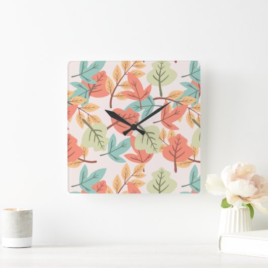 Mehrfarbige Blätter Quadratische Wanduhr (Zuhause)