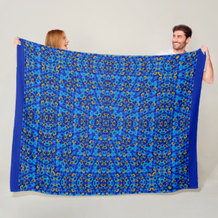 Mehrfarbige blaue Ornament-Abstraktion Fleecedecke
