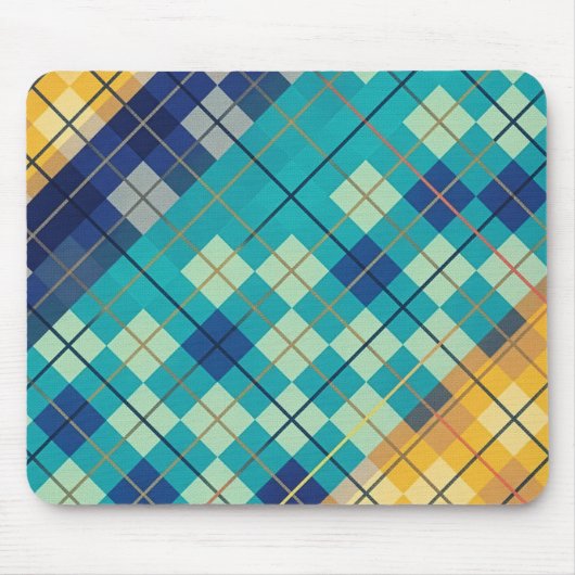 Mehrfarbige blaue und gelbe Argyle-Karierung Mousepad (Vorne)