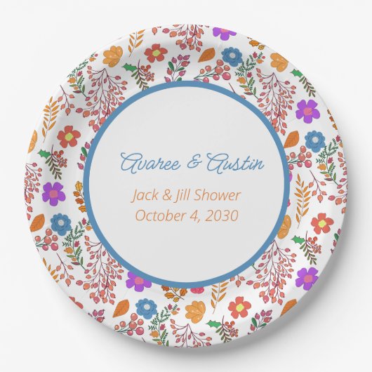 Mehrfarbige Blume Jack und Jill Dusche Pappteller (Vorderseite)