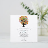 Mehrfarbige Blume Liebe Bäume Hochzeit Einladung (Stehend Vorderseite)