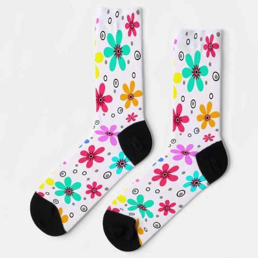 Mehrfarbige Blume mit Retro-Hintergrund summ Socken (Linkes Detail)