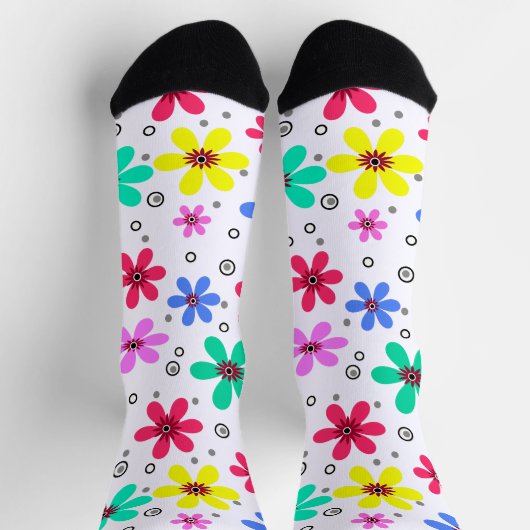 Mehrfarbige Blume mit Retro-Hintergrund summ Socken (Oben)