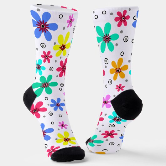 Mehrfarbige Blume mit Retro-Hintergrund summ Socken (Gewinkelt)