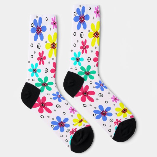 Mehrfarbige Blume mit Retro-Hintergrund summ Socken (Rechts)