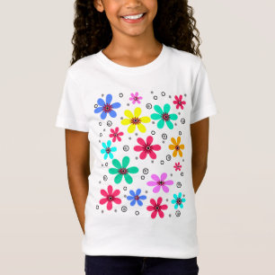 Mehrfarbige Blume mit Retro-Hintergrund summ T-Shirt