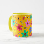 Mehrfarbige Blume mit Retro-Hintergrund summ Tasse (Vorderseite Links)