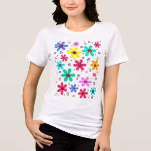 Mehrfarbige Blume mit Retro-Hintergrund summ Tri-Blend Shirt