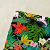 Mehrfarbige Blume & Palm-Blätter auf schwarz Strandtuch (Beispiel)