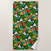 Mehrfarbige Blume & Palm-Blätter auf schwarz Strandtuch (Vorderseite)