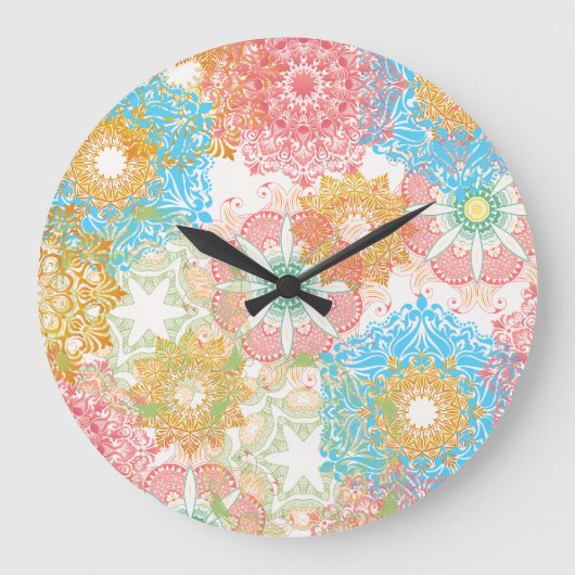 mehrfarbige Blume-Uhr Große Wanduhr (Vorderseite)