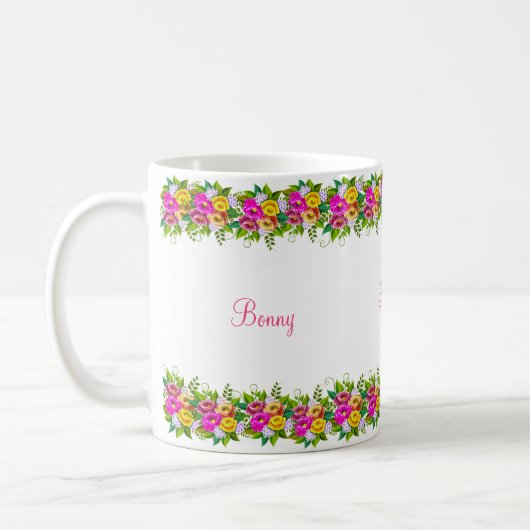 mehrfarbige Blume und Kalligraphie Kaffeetasse (Links)