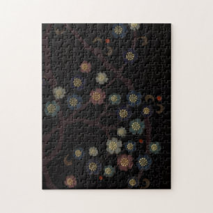 Mehrfarbige Blumen auf Schwarz Puzzle