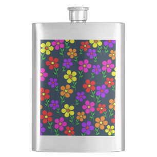 Mehrfarbige Blumen Blumenmuster Flachmann