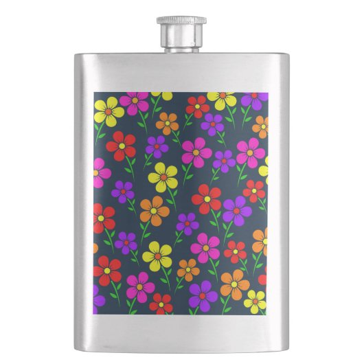 Mehrfarbige Blumen Blumenmuster Flachmann (Vorderseite)