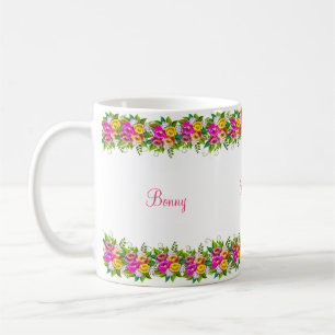 Mehrfarbige Blumen & Kalligrafie Kaffeetasse
