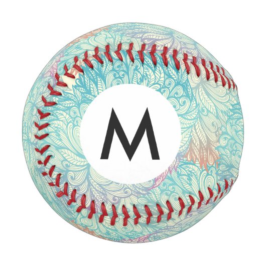 Mehrfarbige Blumendoodle-Muster Baseball (Vorderseite Links)