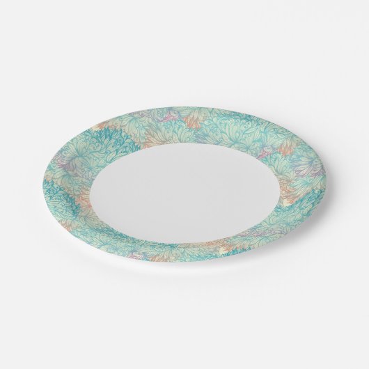 Mehrfarbige Blumendoodle-Muster Pappteller (Schrägansicht)