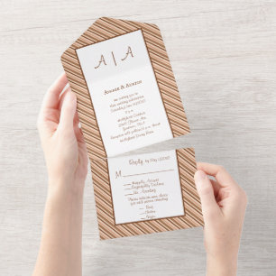 Mehrfarbige braune gestreifte Einteiler-Hochzeit  All In One Einladung