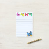 Mehrfarbige Butterflies & Confetti auf Light Blue Post-it Klebezettel (Auf Schreibtisch)