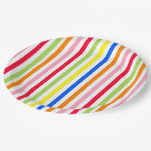Mehrfarbige Candy Stripes Pappteller (Schrägansicht)