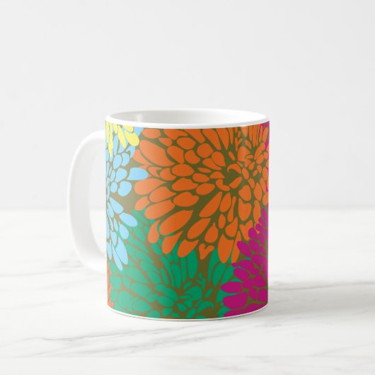 mehrfarbige Chrysanthemen auf Oliven Kaffeetasse (Vorderseite Links)