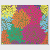 mehrfarbige Chrysanthemen auf Olivenpapier Geschenkpapier (Flach)