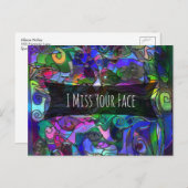 Mehrfarbige digitale Kunst mit "I Miss Your Face" Postkarte (Vorne/Hinten)
