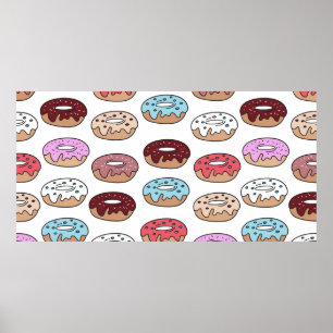 Mehrfarbige Donuts handgezeichnet nahtlos Muster. Poster