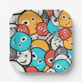 Mehrfarbige Doodle-Monster-Cartoon Pappteller (Vorderseite)