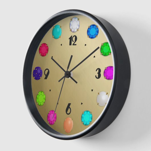 Mehrfarbige Edelsteine auf gebürstetem Gold Gerahm Uhr (Winkel)