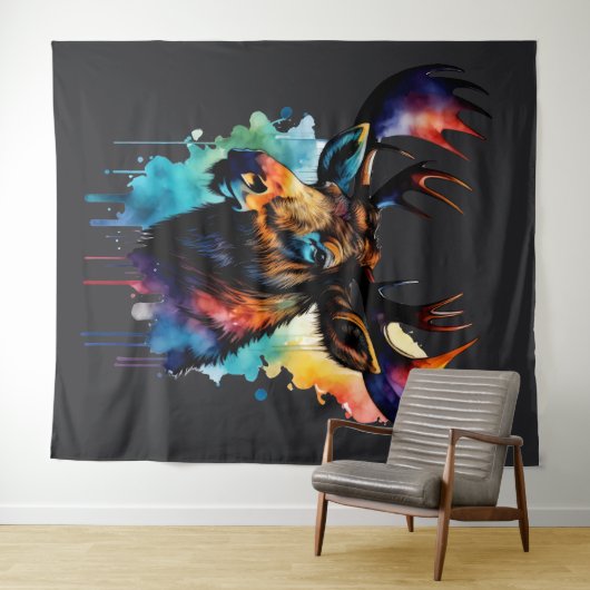 Mehrfarbige Elche mit Aquarellfarbe Wandteppich (Beispiel (Horizontal))