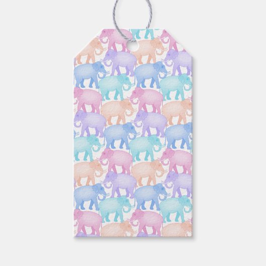 Mehrfarbige Elefanten Babydusche Kind Geburtstag Geschenkanhänger (Vorderseite)