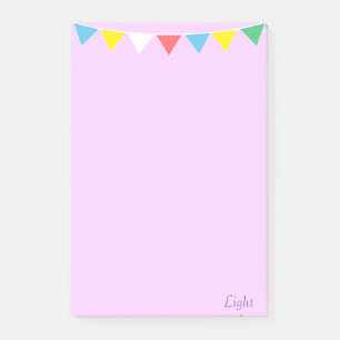 Mehrfarbige Flaggen und Kalligrafie auf Violett Post-it Klebezettel