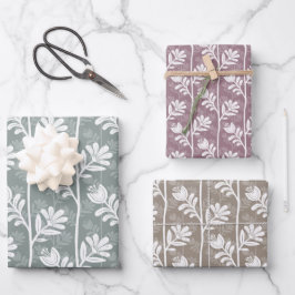 Mehrfarbige Florale Silhouette Blütenrhythmus Geschenkpapier Set