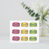 Mehrfarbige französische Macaron Macarons Cookie C Postkarte (Stehend Vorderseite)