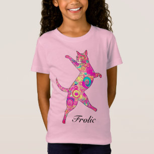 mehrfarbige Frolicking Cat T-Shirt
