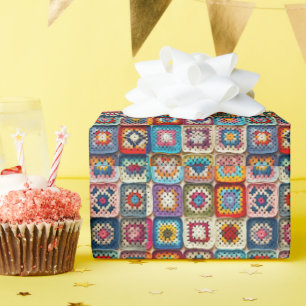 Mehrfarbige gehäkelt Oma Quadrat Quilt Geschenkpapier