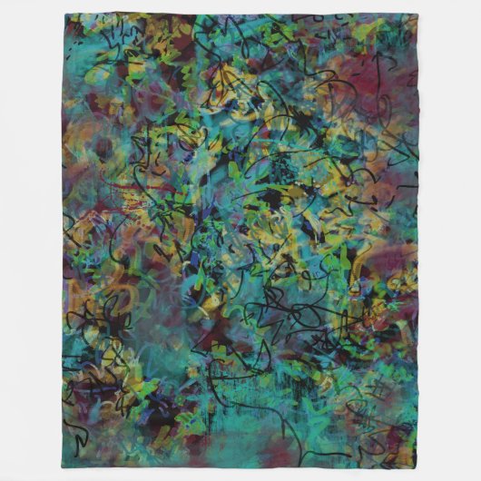 Mehrfarbige gekritzelte abstrakte Kunst Fleecedecke (Vorderseite)