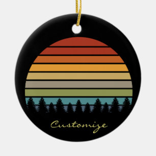 Mehrfarbige gestreifte Sonne mit Bäumen Thunder_C Keramik Ornament