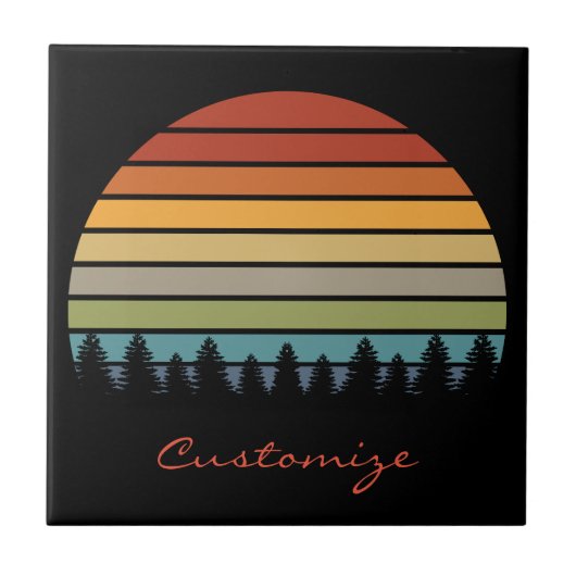 Mehrfarbige gestreifte Sonne mit Bäumen Thunder_Co Fliese (Vorderseite)