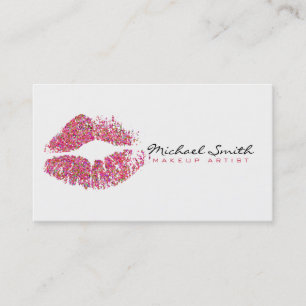Mehrfarbige Glitter-Lippen Stylischer Makeup-Artis Visitenkarte