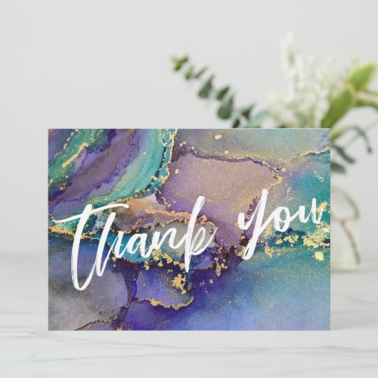 Mehrfarbige Gold Liquid Abstrakt Art & Typografie Dankeskarte (Stehend Vorderseite)