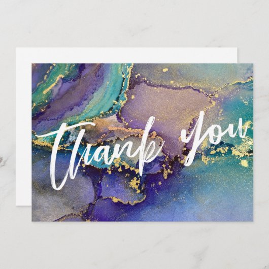 Mehrfarbige Gold Liquid Abstrakt Art & Typografie Dankeskarte (Vorne/Hinten)